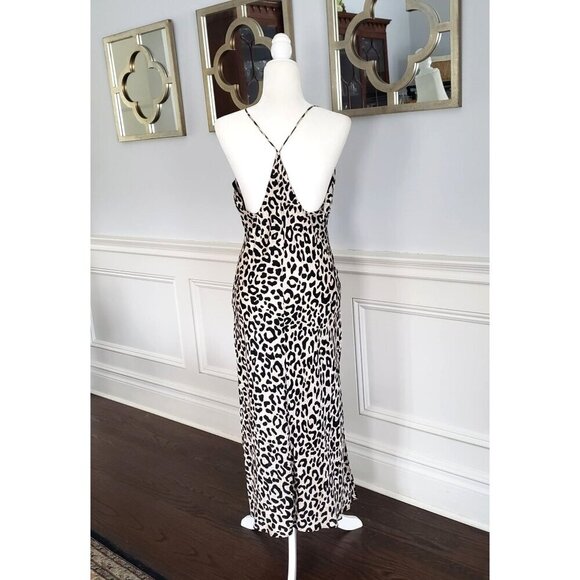 MILLY Silk Leopard Print Draped Cowl Neck Sexy Spaghetti Strap Slip Dress S/M - Picture 4 of 16